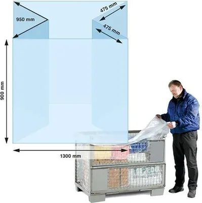 Produktbild von Seitenfaltensack Maße (B+SFxL) 1300+950x900mm S.90µ LPDE kurz f.Gitterbox