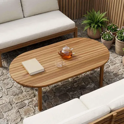 Image de Plateau de table : 110 x 55 x 3,5 cm. Forme : ovale. Matériau : bois d'acacia massif