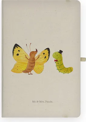 Produktbild von Mr. & Mrs. Panda notizbuch Raupe Schmetterling - Transparent - Geschenk, Tagebuch, Adressbuch, Hut, Schönheit, A4 Kariert, Lustige Sprüche, Journal, Hütchen