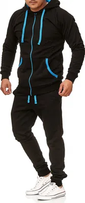 Produktbild von Herren Freizeitanzug Jogginganzug Sweatwear 704   Schwarz-Blau L