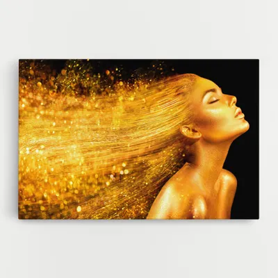 Produktbild von ARTHUB® Leinwandbild 40x60 cm, Golden Girl | Wohnzimmerdekoration, Hängende Bilder, Wanddekoration, Heimdekoration, Frauen, Schwarz und Gold