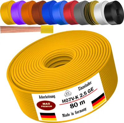 Produktbild von 80m Aderleitung H07 V-K GE 1x2,5 mm² Gelb Einzelader flexibel