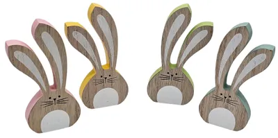 Produktbild von Bambelaa! 4er Set Deko Osterhasen aus Holz Zum Hinstellen Ostern Dekofigur Holzaufsteller Frühling Natur ca. 6,5 x 15 cm