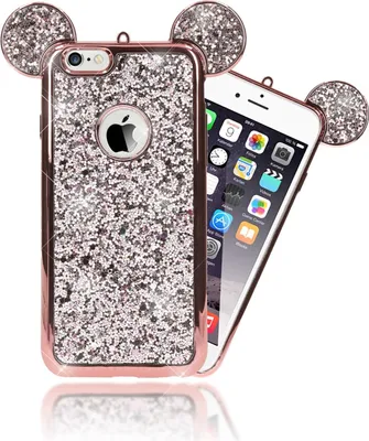 Immagine prodotto di Apple iPhone 6 6S Custodia per cellulare di NALIA, cover posteriore glitterata con orecchie di topo oro rosa
