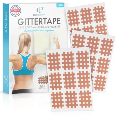Produktbild von Health Press® Gittertape Cross Tape – Größe Typ A 180 Stück – Akupunkturpflaster mit ausführlicher E-Book Anleitung zum Download
