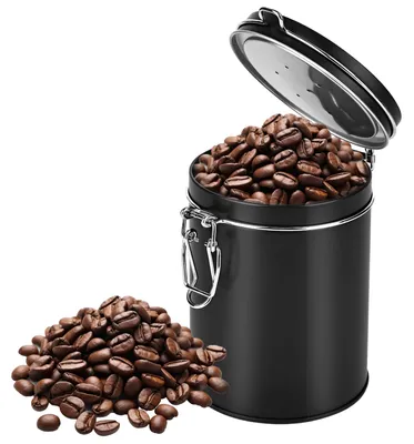 Edelstahl-Kaffeedose 450 ml luftdicht mit Ventil schwarz