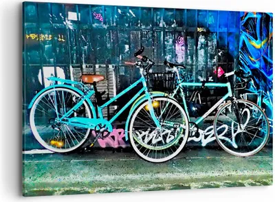 Produktbild von Bild auf Leinwand - Leinwandbild - Fahrräder Graffiti Straße Wand - 100x70cm - Wand Bild - Wanddeko - Leinwanddruck - Bilder - Kunstdruck - Wanddekoration - Leinwand bilder - Wandkunst - AA100x70-2949