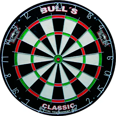 Produktbild von Bull's klassisches Bristle Dartboard, Schwarz mit roten Farbakzenten, mit einteiliger Spinne, für Darts mit Stahlspitzen, geeignet für Kinder von 2-8 Jahren, 5000 g