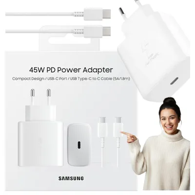 Zdjęcie produktu dla Oryginalna Ładowarka Samsung EP-T4510 45W + Kabel C na C Biała Super Charger