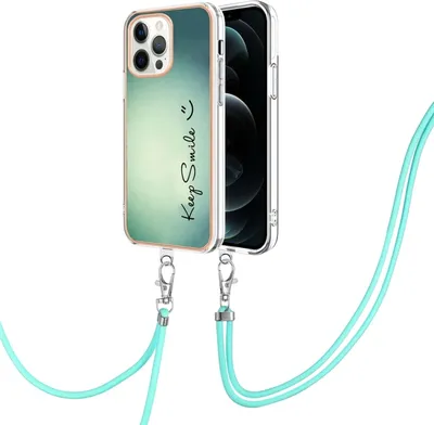 Produktbild von Für iPhone 12 Pro Max Galvanisieren Dual-Seite IMD Telefongehäuse mit Lanyard (Smile)