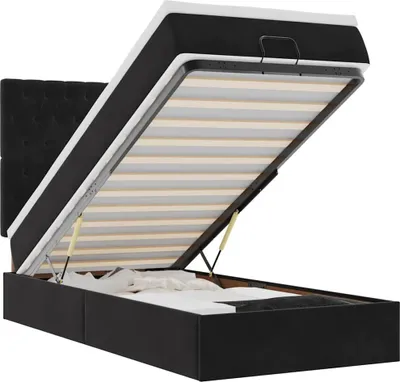 Produktbild von vidaXL Ottoman-Bett mit Matratzen & LEDs Schwarz 90x200 cm Samt