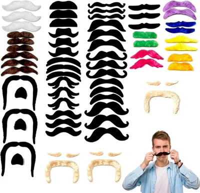 Obrázok produktu pre Sada falošných fúzov 66 kusov, 24 štýlov, 11 farieb, znovu použiteľná na párty