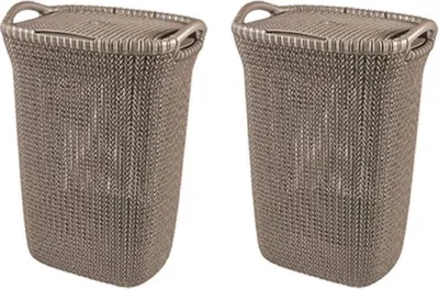 Produktbild von Curver Knit Wäschebox 2er-Set – 57L, mit Deckel, belüftet, Kunststoff, braun
