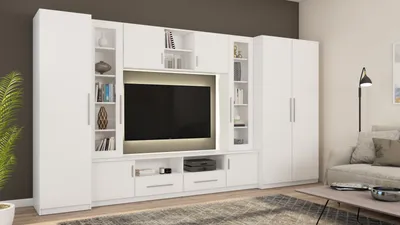 Produktbild von Meblast | Neptun Wohnwand; Weiß - Premium Beschläge | Möbel, Modern, Premium TV-Möbel, Große Anbauwand, Schrankwand, Wohnzimmer-Set, Sonoma Eiche