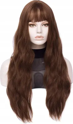 Zdjęcie produktu dla Peruka Syntetyczna Z Grzywką Loki Fvcent Brązowa 61Cm Gęsta