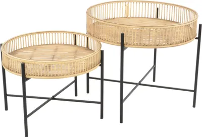 Obrázok produktu pre Bočný stolík - prírodný - sada 2 ks - bambus - Ø49 a Ø60 cm