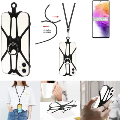 Produktbild von K-S-Trade 3in1 Handykette Handyband Handykordel Halsband Smartphone-Ring Handy-Ring kompatibel mit Samsung Galaxy A73 5G Fingerhalterung Handyring