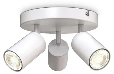 Image de Plafonnier LED 3 spots orientable, 190x190x90mm blanc rond Douille GU10 max 5W, Sans ampoules, lampe plafond salon chambre couloir