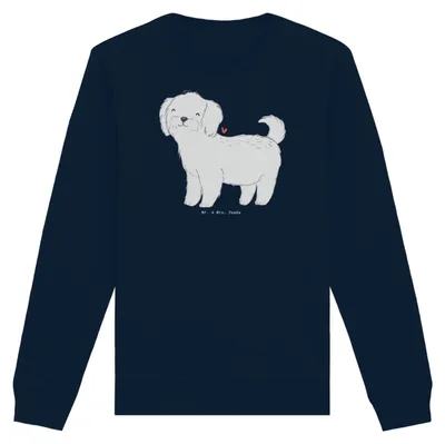 Produktbild von Mr. & Mrs. Panda Baumwoll Pullover Malteser Moment Größe XS - French Navy - Geschenk, Sweatshirt, Bio, Sweater, Pulli