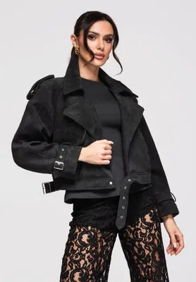 Produktbild von Ombre Kurzjacke Damen - Trench-inspirierter Schnitt mit Schulterklappen und Gürtel schwarz XL