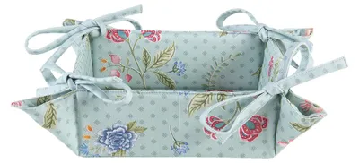 Image de Clayre & Eef Corbeille à pain 35x35x8 cm Bleu Vert Coton Fleurs