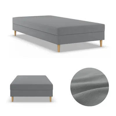 Produktbild von Einzelbett 120x200, Kontinentales Bett ohne Kopfteil, Bett mit Matratze, Jugendbett, Kinderbett, Geflecht, Grau, Hellgrau, CASPE 120 x 200