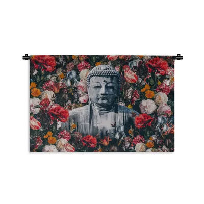 Obrázek produktu pro MuchoWow® Tapiserie Věšení na zeď Buddha - kameny - květiny 150x100 Tapiserie dekorace Nástěnná šála