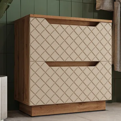 Produktbild von Vicco Waschbeckenunterschrank Lotta, 59.8 x 62.5 cm mit 2 Schubladen, Eiche/Kaschmir mit Kachelstruktur