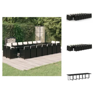Produktbild von vidaXL 19-tlg. Garten-Essgruppe mit Kissen Poly Rattan Schwarz -  Gartenmöbel-Sets
