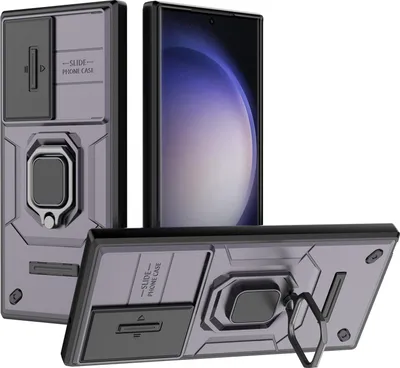 Image de Étui pour Samsung Galaxy S23 Ultra étui double couche avec protection coulissante de l'appareil photo et support d'anneau, stand Violet