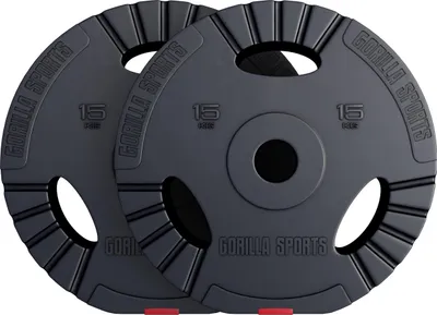 Produktbild von GORILLA SPORTS® Olympia Hantelscheiben - 30kg Set, 2x15kg Gewichte, 50mm Bohrung, Tri-Grip, Kunststoff - Gewichtsscheiben, Olympiascheiben, Hantelscheiben-Set, Hanteln