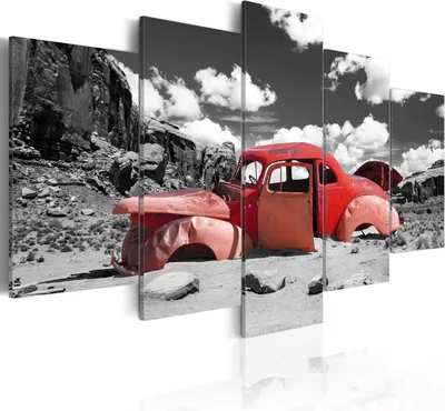 Produktbild von Leinwandbilder 200x100 cm f-A-0003-b-p Vlies Leinwandbild 5 tlg Kunstdruck modern Wandbilder XXL Wanddekoration Design Wand Bild AUTO WRACK WÜSTE