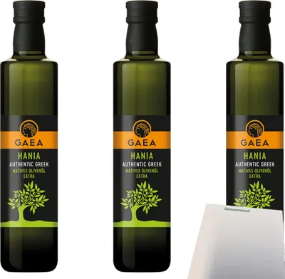 Produktbild von Gaea Hania Natives Olivenöl extra IGP 3er Pack (3x500ml Flasche) + usy Block