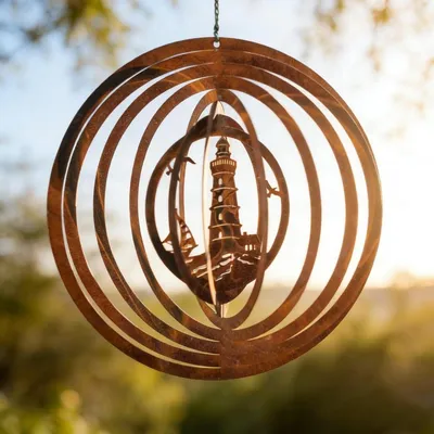 Productafbeelding van Windspel voor de tuin, roestlook, 24 cm, 3D-metaal, geschikt om buiten, op een balkon, op te hangen