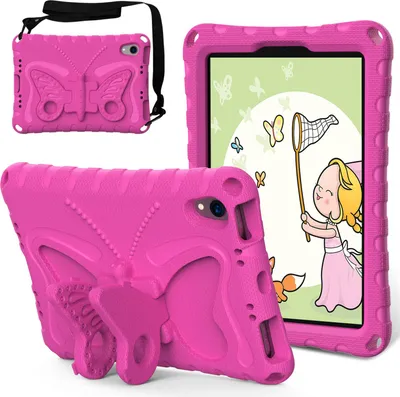 Produktbild von Kinder Hülle für iPad mini (2024)/iPad mini (A17 Pro)/iPad mini (2021)/iPad mini 6 8,3" Leicht Stoßfeste EVA Kindgerechtes Schutzhülle mit Schultergurt, Schmetterlings-Ständer Rosa