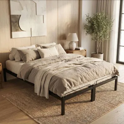 Produktbild von INDUSTORM Bett - Bettgestell 180x200 mit Elastisch Lattenrost aus Birkenholz, Metallbett Stauraum Höhe 23,5cm - Gästebett