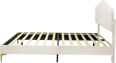 Produktbild von Odikalo Polsterbett Doppelbett Jugendbett Kopfteil Lattenrost Samt Beige 140x200