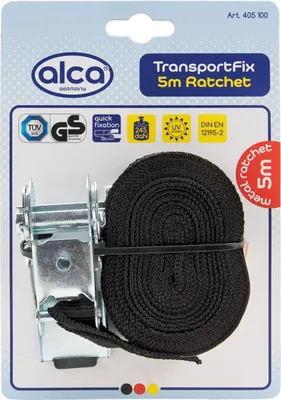 Produktbild von alca® Spanngurt 1 x 5 m mit Ratsche 245 daN schwarz verstellbar mit Ratschenspanner Spanngurt Zurrgurt Ratschengurt nach DIN EN 12195-2
