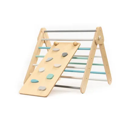 Produktbild von leg&go Kletterdreieck mit Rutsche / Rampe, Klettergerüst Indoor aus Holz, Pastell
