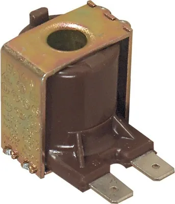 A close-up shot of an electrical coil, also known as a solenoid coil.