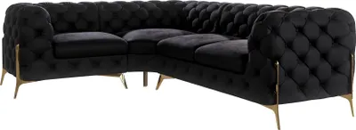 Produktbild von S-STYLE MÖBEL - Chesterfield Ecksofa Nova mit Goldene Metall Füßen aus Schwarz Samtstoff, B/T/H: 264 cm / 204 cm / 75 cm