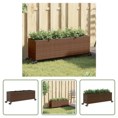 Obrázok produktu pre The Living Store Kvetináč s kolieskami 3 kvetináče hnedý 107x32x38 cm Polyratan