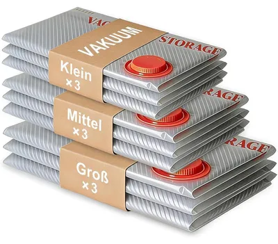 Obrázok produktu pre Vakuumové vrecká, 9 kusov (3x 60x50 cm, 3x 60x40 cm, 3x 50x40 cm). Vrecká na skladovanie oblečenia a posteľnej bielizne