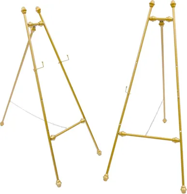 Produktbild von Bodenstaffelei Display Ständer - Verstellbar für Bilder und Hochzeitsschilder - Metall - Fester Haken - Traglast 5 kg - Höhe 118 cm - Gold