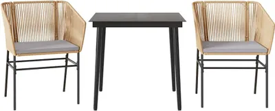 Produktbild von vidaXL 3-tlg. Garten-Essgruppe mit Kissen Braun Poly Rattan Glas