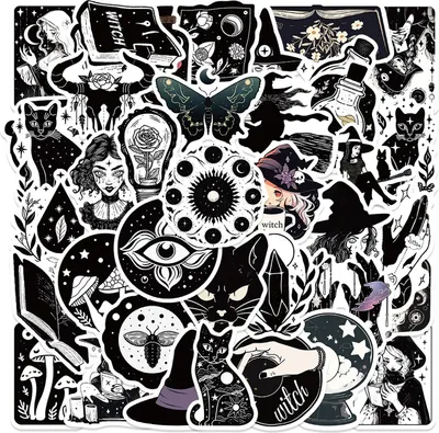 Produktbild von 52 Stück Hexe Aufkleber, Wasserfest Graffiti Aufkleber,Vintage Aufkleber,Witchy Sticker für Laptop Skateboard Koffer Helm Auto Fahrrad Handy Scrapbook,Geschenk ,DIY Basteln Deko