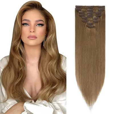 Immagine prodotto di Clip-in per extension di capelli naturali, set da 8 pezzi, biondo chiaro, 40 cm