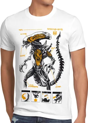 Produktbild von style3 Xenomorph Alien Herren T-Shirt ripley kino prometheus nostromo, Größe:4XL, Farbe:Weiß