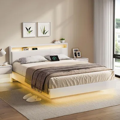 Image de Cadre de lit avec éclairage LED et station de charge – 455 kg – 213 x 167 x 90 cm