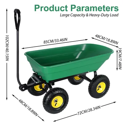 Obrázek produktu pro Zahradní vozík - Transportní vozík - Objem 55 litrů - Nosnost 200 kg - Pneumatiky 25,4 cm - Rozměry 102 × 48 × 72 cm
